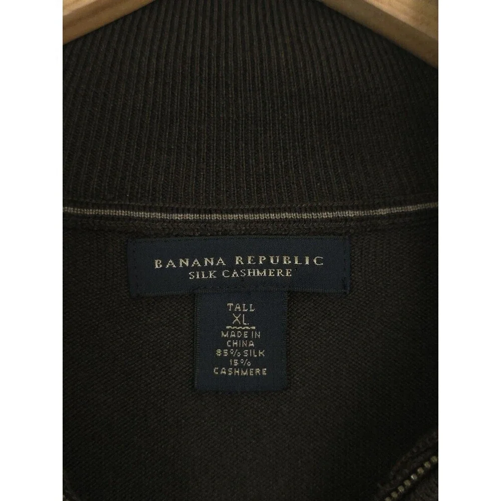 Banana Republic Silk Cashmere Quater Zip Sweater Men's XL Tall Brown Knit